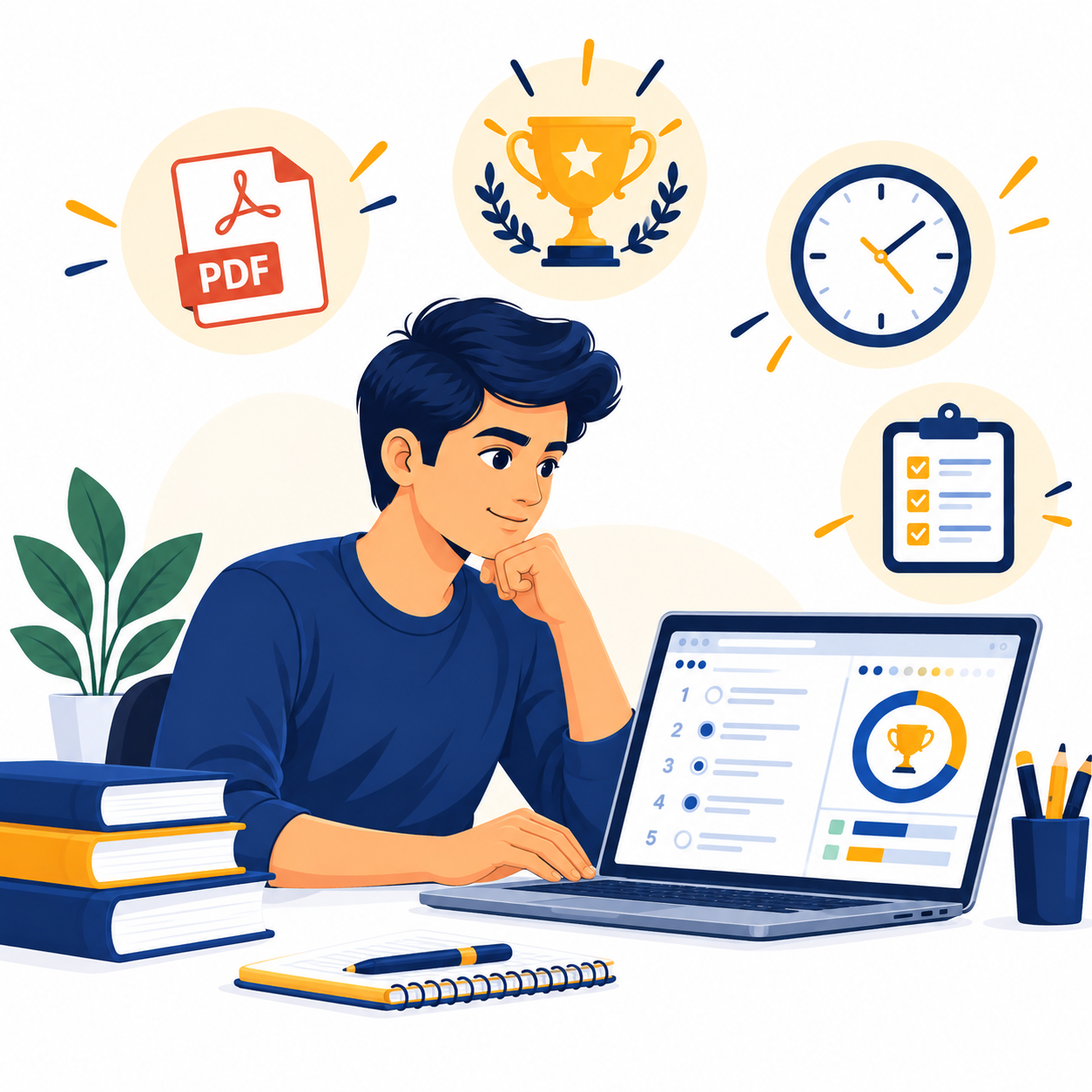 Student preparing for UPSSSC PET with test paper and PDF mock tests